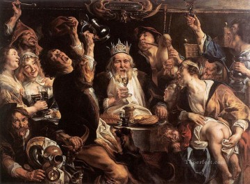 ジェイコブ・ヨルダーンス Painting - 王様はフランダース・バロック様式のヤコブ・ヨルダーンスを飲む